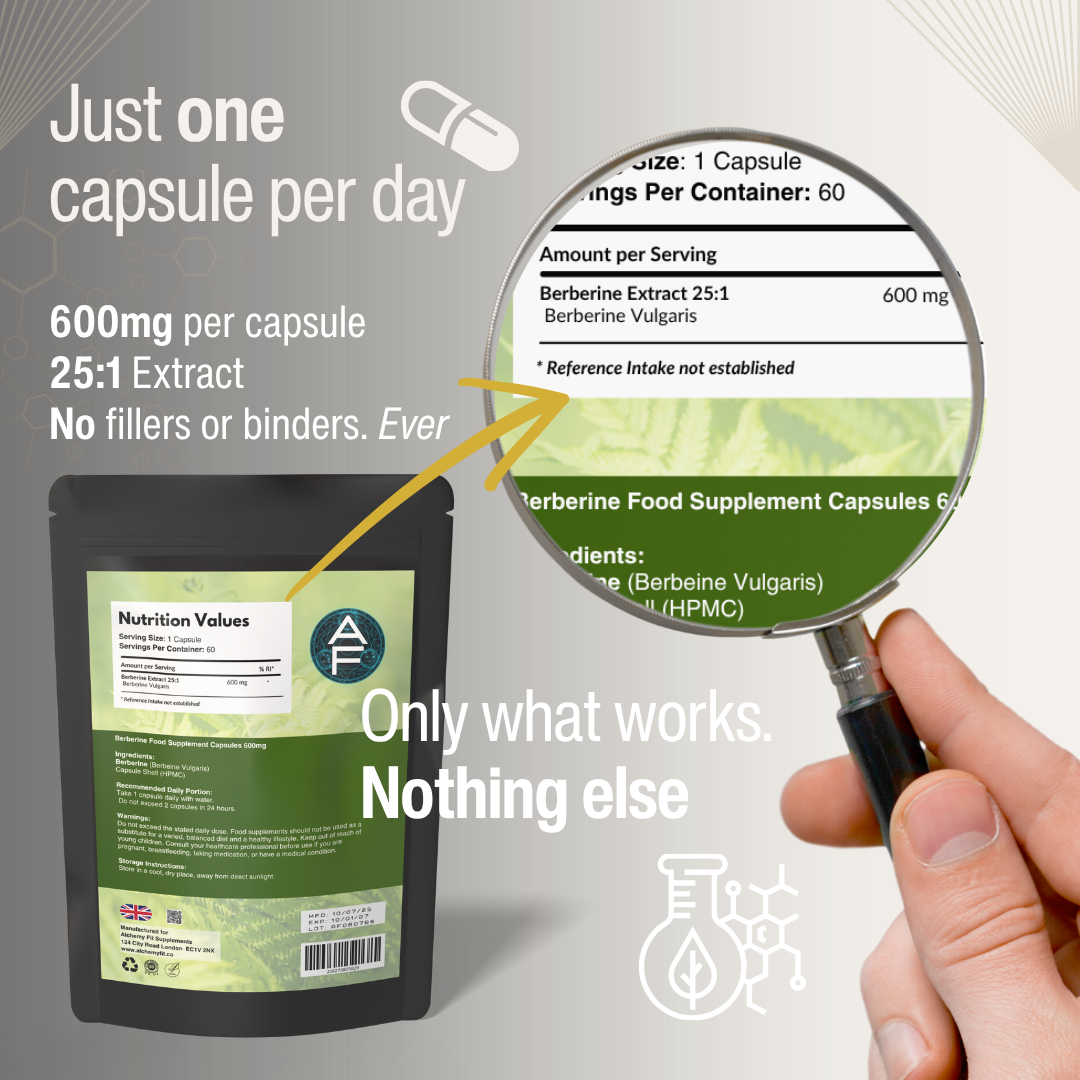 Berberine 600mg – High Strength Herbal Supplement | 25:1 Extract | Vegan Capsules