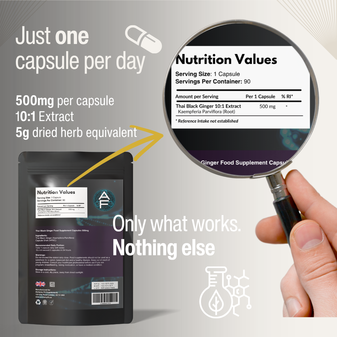 Thai Black Ginger 500mg – 10:1 Herbal Extract | Kaempferia Parviflora | Vegan Capsules