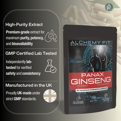 Panax Ginseng 500mg | 20:1 Korean Red Ginseng Extract | Energy, Focus & Adaptogen | Vegan Capsules