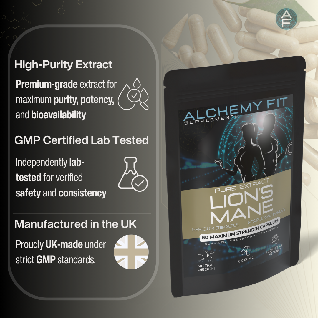 Lion’s Mane Mushroom 500mg – 20:1 Herbal Extract | Hericium Erinaceus | Vegan Capsules